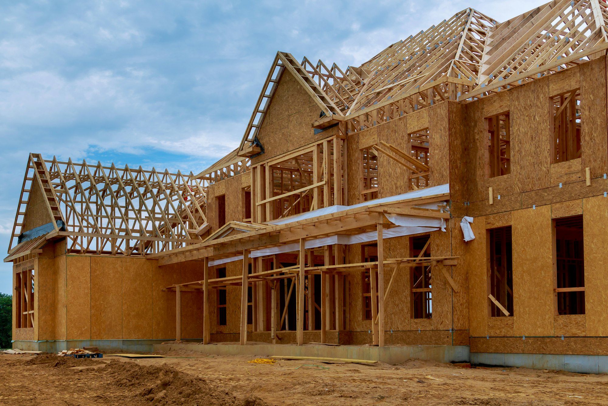 New construction of beam construction house framed the ground up